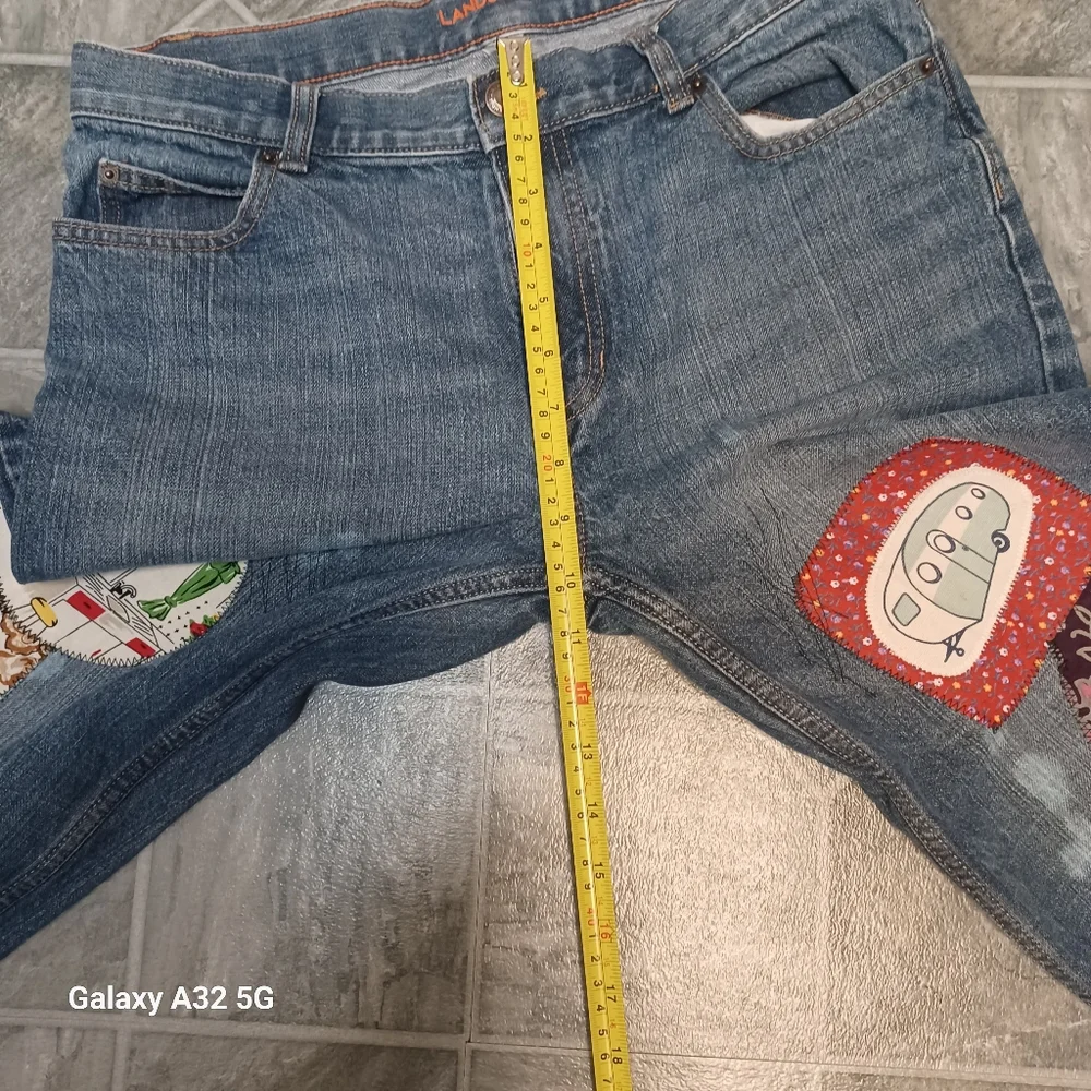 Lands' End Blue Ankle Cropped Jeans with Playful Patchwork Size 14 - Picture 9 of 14